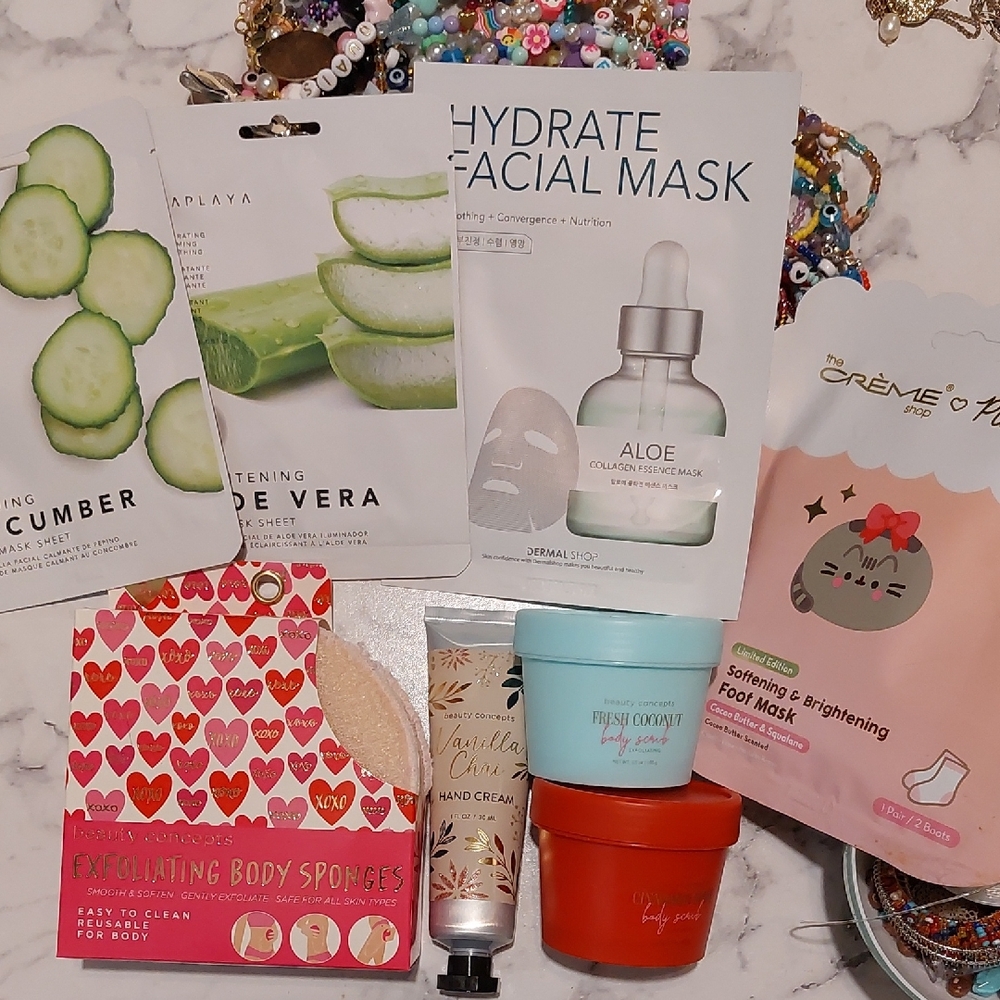 Pamper Kit Including Exfoliating Body Sponges, Face Masks, Body Scrubs, Hand Cre